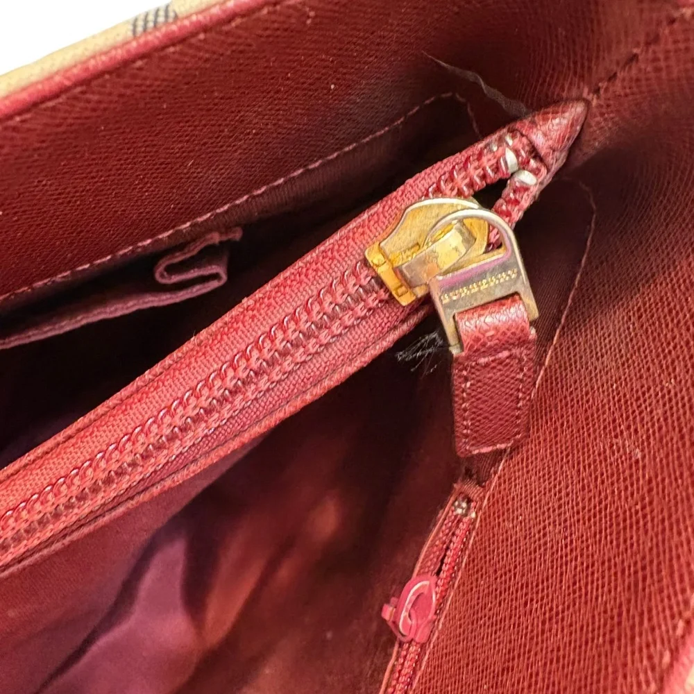 Burberry vintage classic nova check and burgundy leather tote bag - Picture 3 of 16